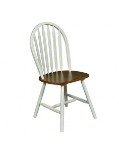 Silla Windsor lacada en blanco con el asiento en madera de olmo