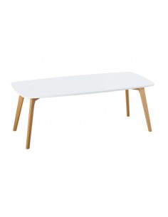 Mesa de centro blanca con patas de madera de diseño nórdico