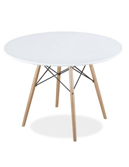 Mesa de comedor redonda vandyk blanca con patas de madera