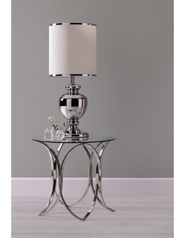 Mesa auxiliar de cristal con acero inox en forma de óvalos 2