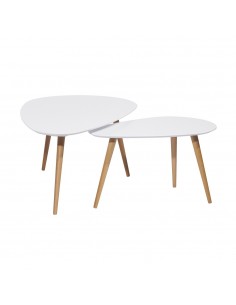Conjunto 2 mesas de centro blancas con pata de madera nórdico