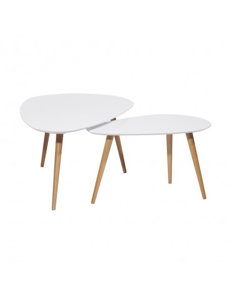 Conjunto 2 mesas de centro blancas con pata de madera nórdico