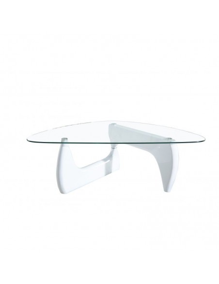 Mesa de centro de cristal ovalado con patas blancas