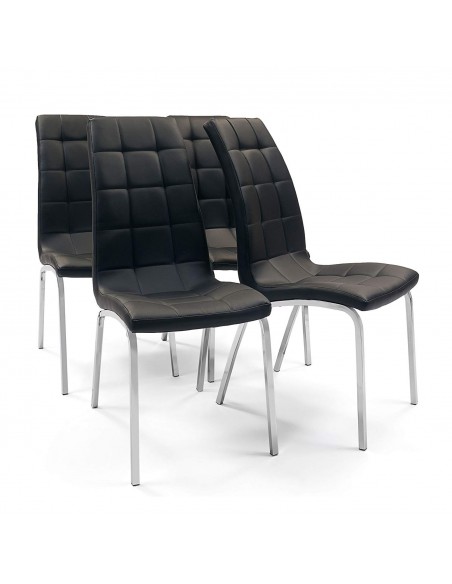 Juego de 4 sillas de comedor tapizadas en polipiel color negro