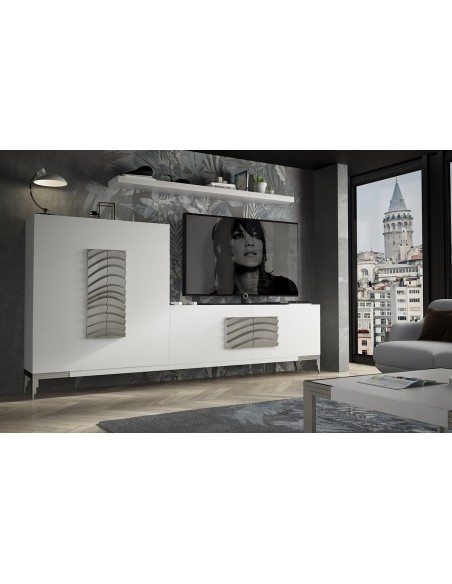 Salón PROMO P06 blanco de Franco Furniture con tiradores ondulados de metal