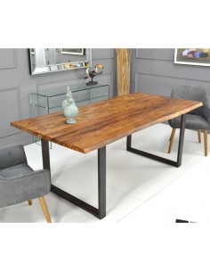 Mesa de comedor de diseño moderno de madera natural con patas de acero